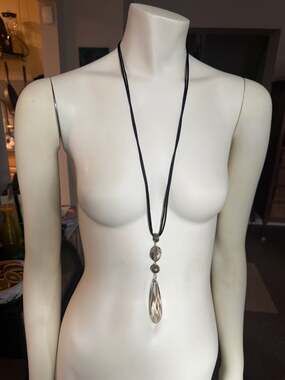 Chico's Smoky Faceted Teardrop Pendant Long Cord Necklace